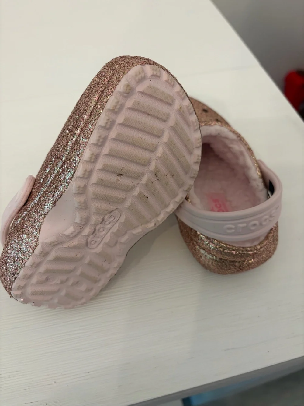 CROCS Kids Glitter Lined Clog - Rose Gold with Pink Liner
